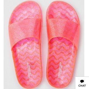 AEO pink sparkle jelly pool slide sandals